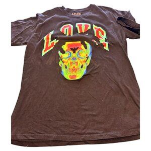 Psychedelic Skull Graphic T-Shirt X-Large Black 100% Cotton LO.V.E. Streetwear